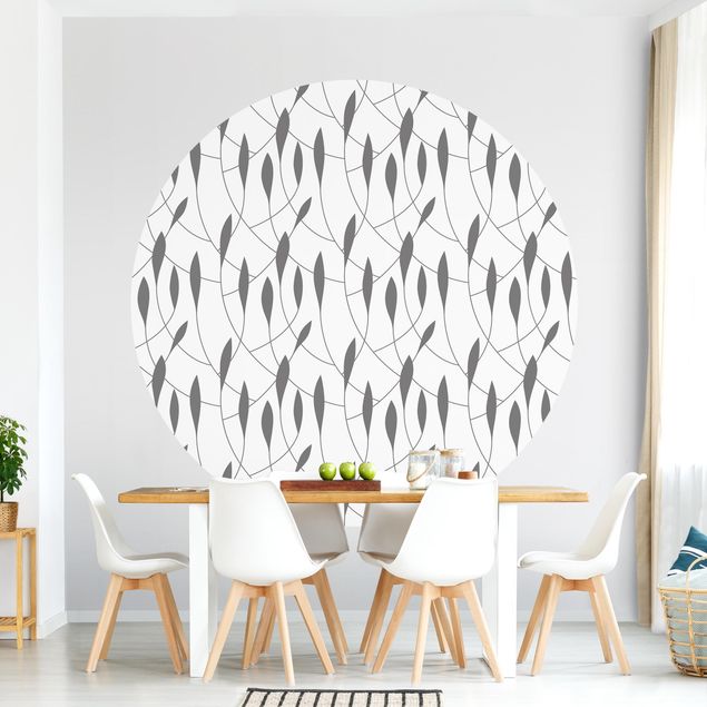 Self-adhesive round wallpaper kitchen - Natural Pattern Sweeping Leaves In Grey