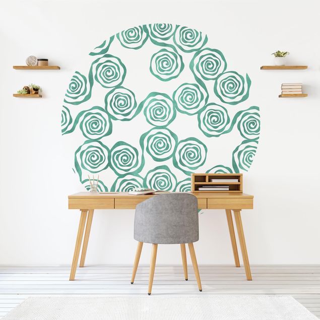 Self-adhesive round wallpaper - Natural Pattern Swirl Turquoise