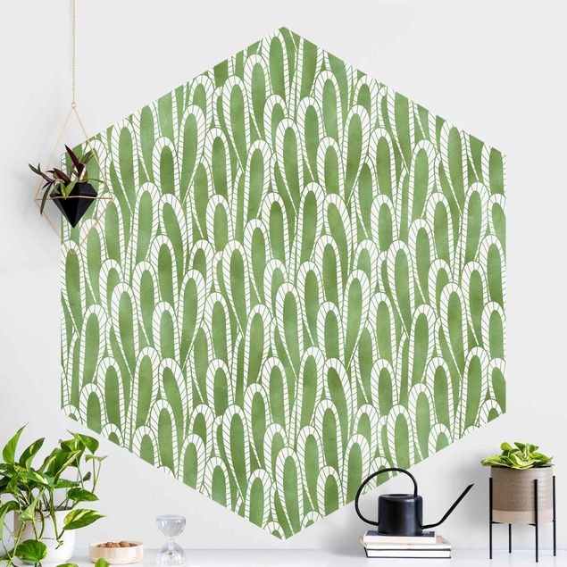 Self-adhesive hexagonal wall mural Natural Pattern Succulents In Green