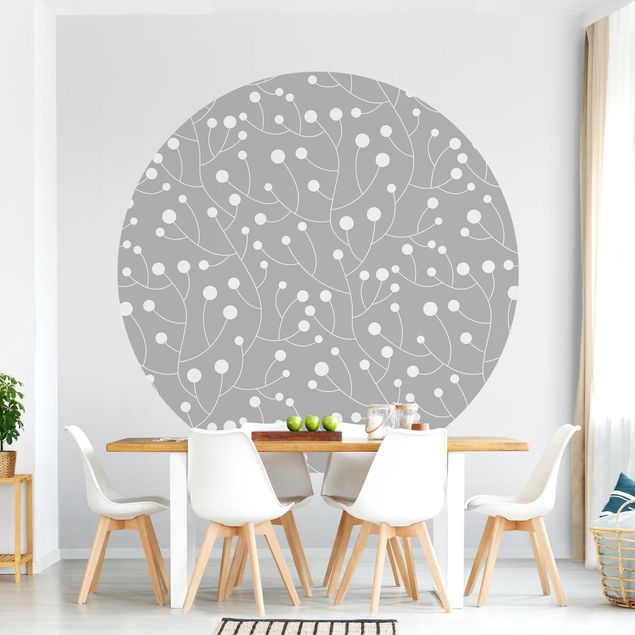 Self-adhesive round wallpaper - Natural Pattern Growth With Dots On Grey