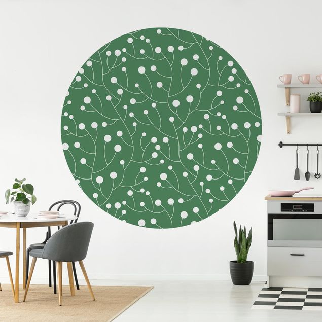 Self-adhesive round wallpaper - Natural Pattern Growth With Dots On Green