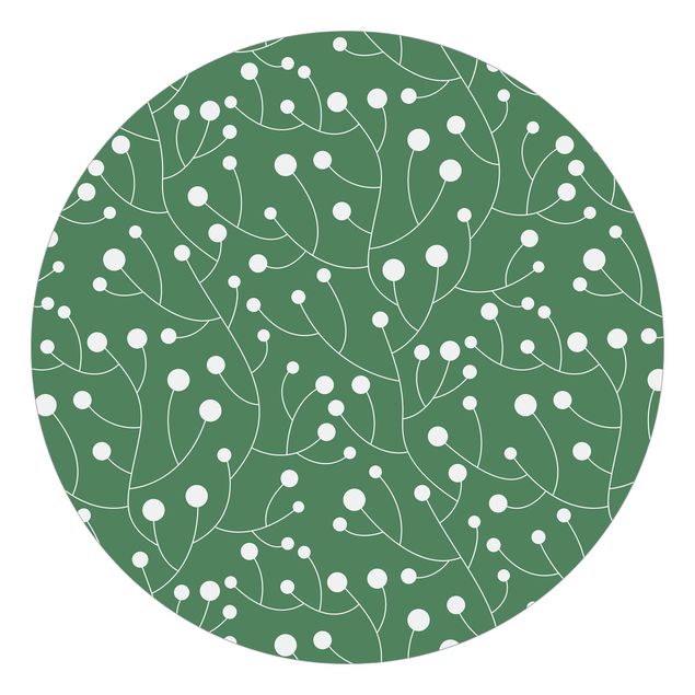 Self-adhesive round wallpaper - Natural Pattern Growth With Dots On Green