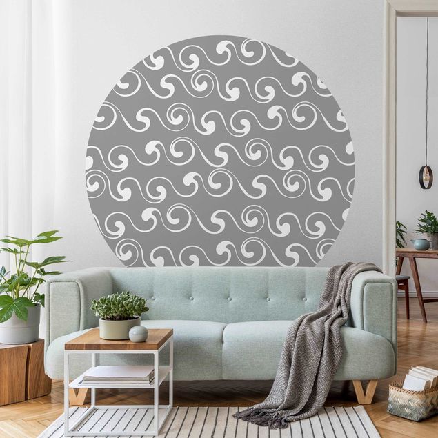 Self-adhesive round wallpaper - Natural Pattern Waves In Front Of Grey