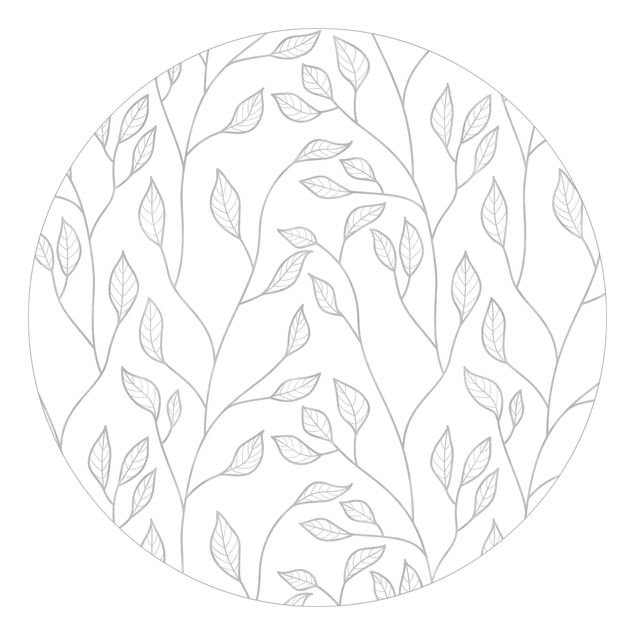 Self-adhesive round wallpaper - Natural Pattern Branches With Leaves In Grey
