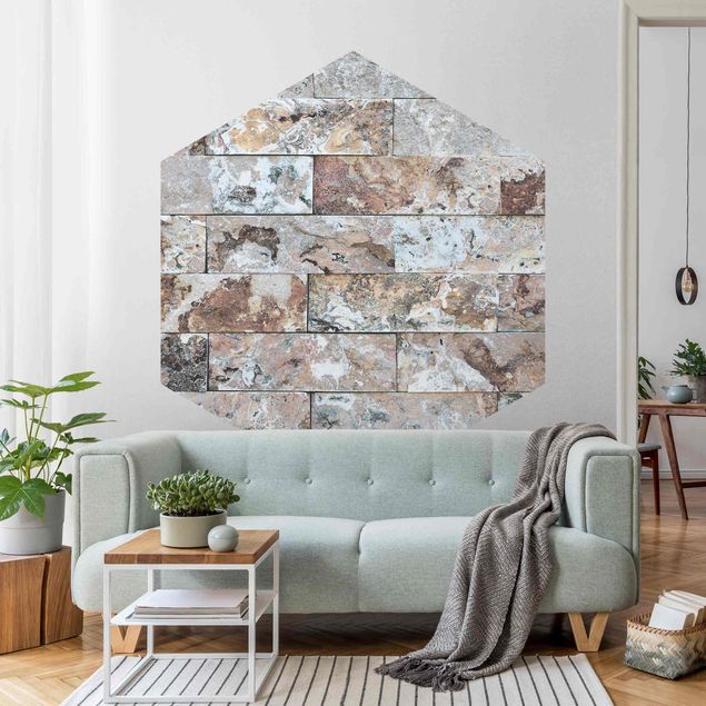 Self-adhesive hexagonal wall mural - Natural Marble Stone Wall