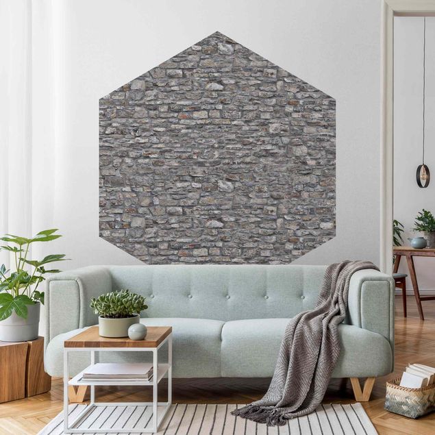 Self-adhesive hexagonal wall mural - Natural Stone Wallpaper Old Stone Wall