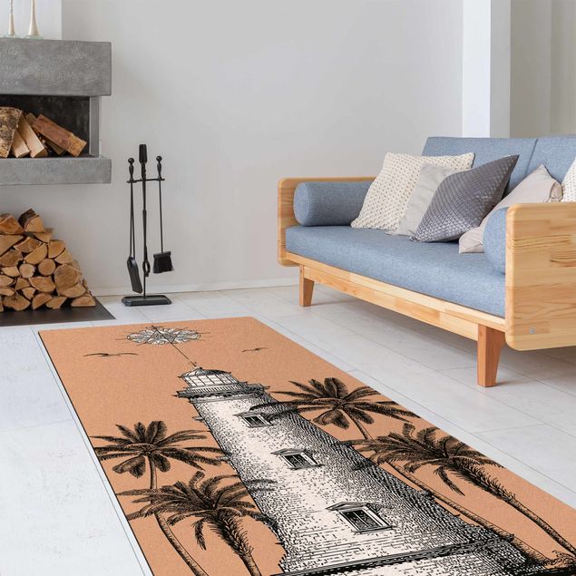 contemporary rugs Nautic Light House With Compass Rose