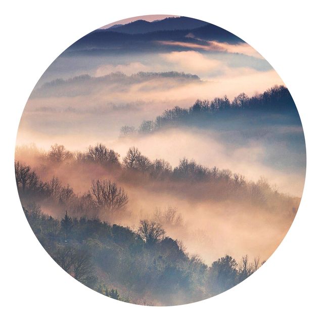 Self-adhesive round wallpaper forest - Fog At Sunset