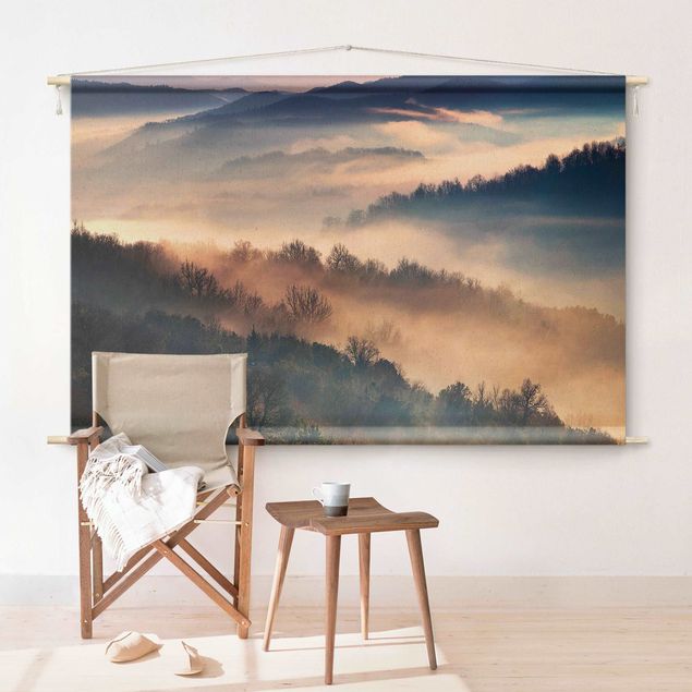 modern tapestry wall hanging Fog At Sunset