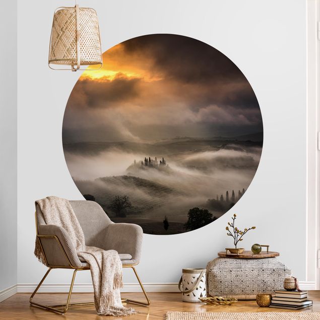 Self-adhesive round wallpaper - Fog Waves