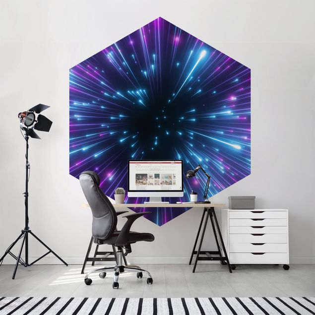 Self-adhesive hexagonal wall mural - Neon Fireworks