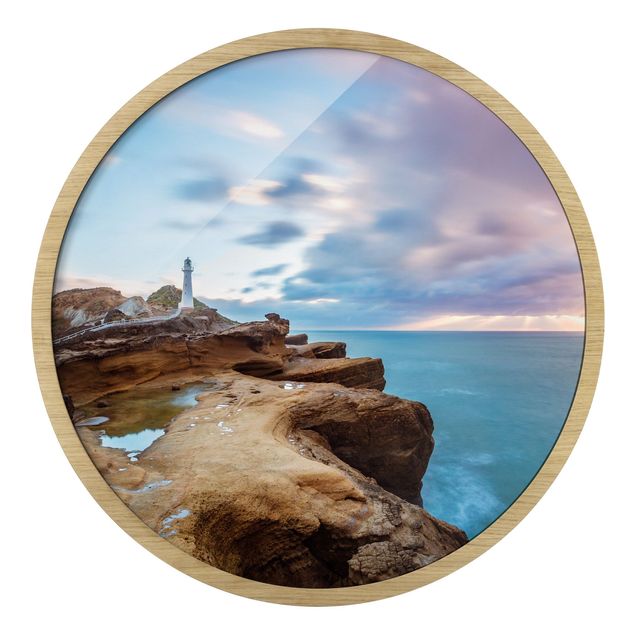 Circular framed print - Lighthouse In New Zealand