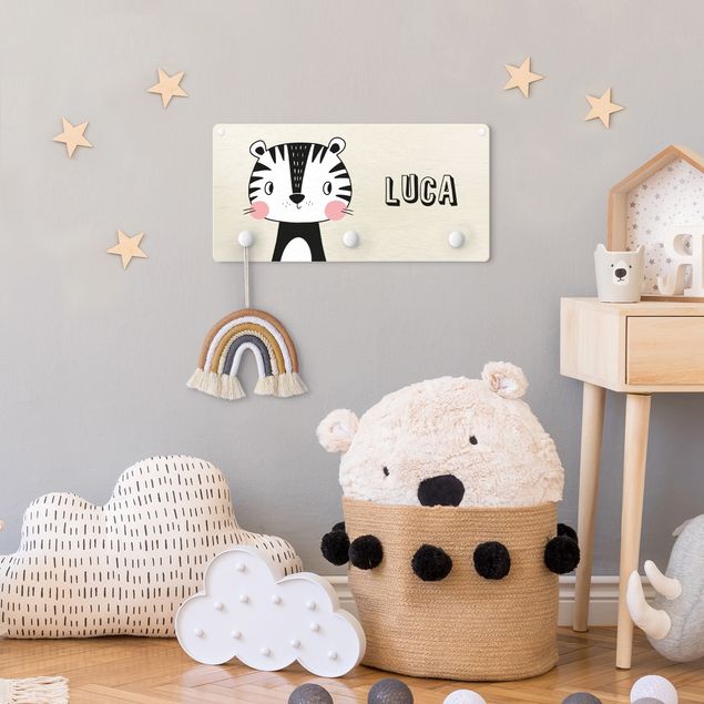 Coat rack for children - Cute Tiger Cat With Customised Name