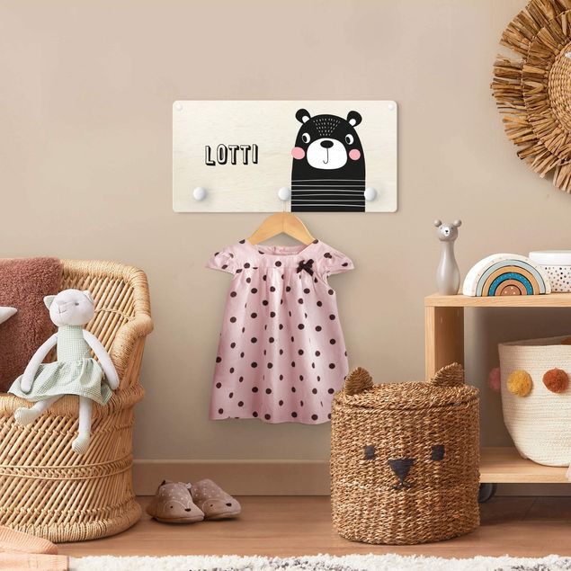 Coat rack for children - Cute Striped Bear With Customised Name