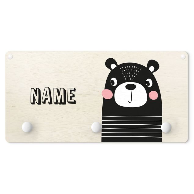 Coat rack for children - Cute Striped Bear With Customised Name