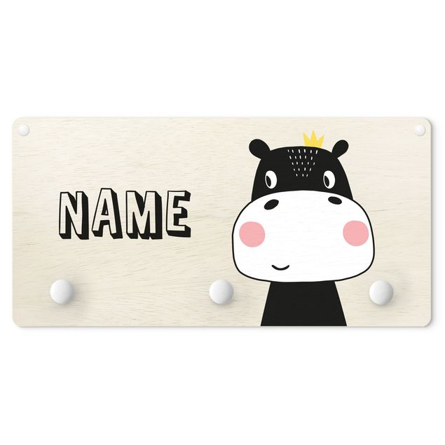 Coat rack for children - Cute Crowned Hippo With Customised Name