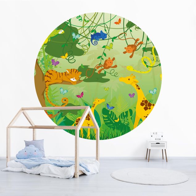 Self-adhesive round wallpaper kids - No.IS87 Jungle Game