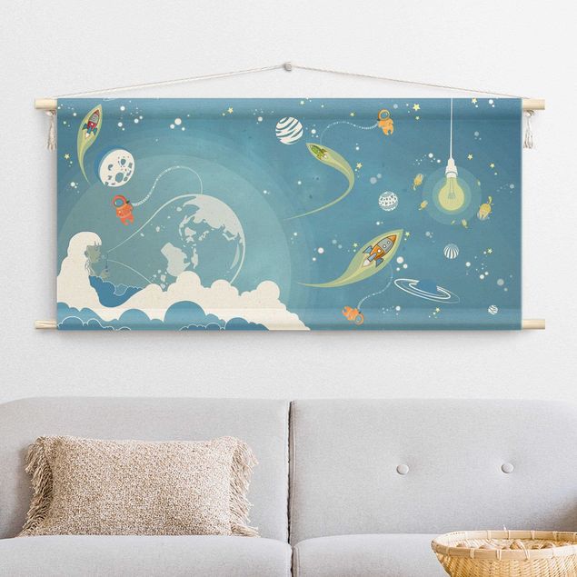 fabric wall hanging No.MW16 Colourful Hustle And Bustle In Space