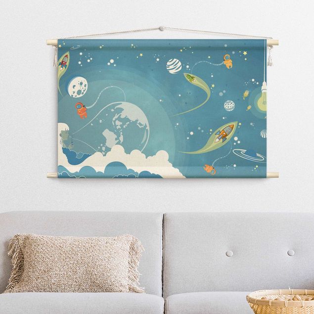 fabric wall hanging No.MW16 Colourful Hustle And Bustle In Space