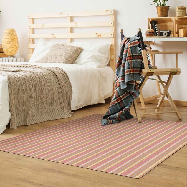 Large rugs No.YK48 Stripes Light Pink Yellow