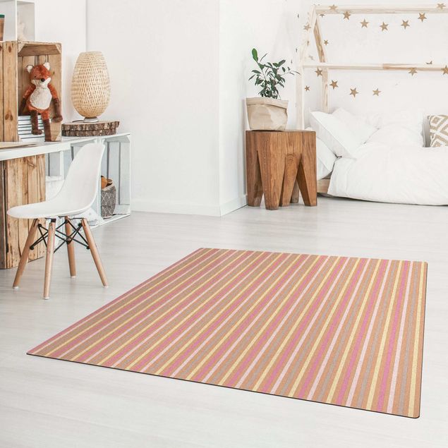 Dining room rugs No.YK48 Stripes Light Pink Yellow