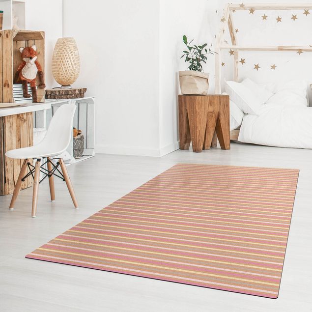 rug under dining table No.YK48 Stripes Light Pink Yellow