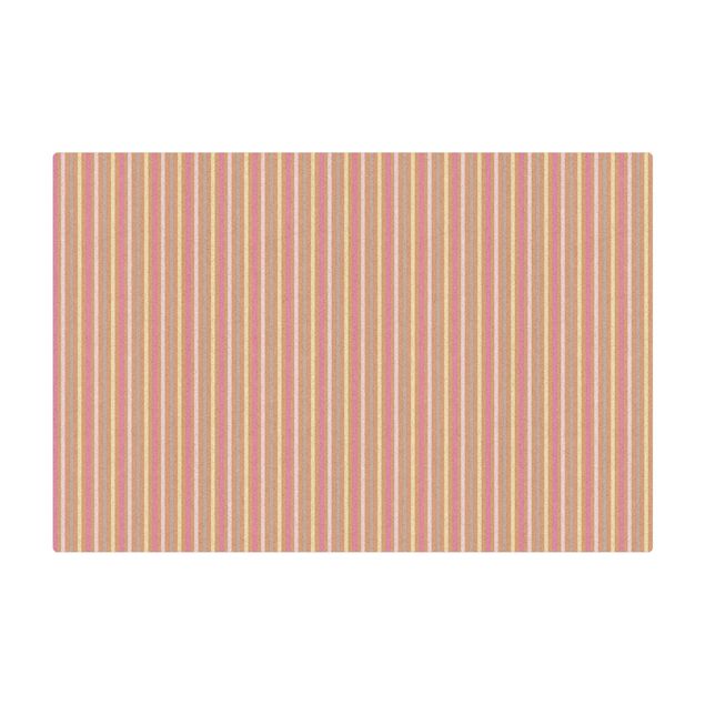 Cork mat - No.YK48 Stripes Light Pink Yellow - Landscape format 3:2