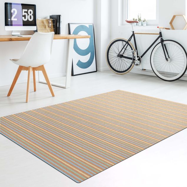 rug under dining table No.YK49 Stripes Blue Green