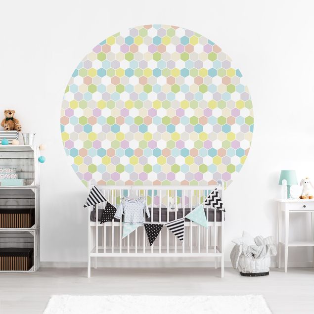 Self-adhesive round wallpaper kids - No.YK52 Hexagon Pastel