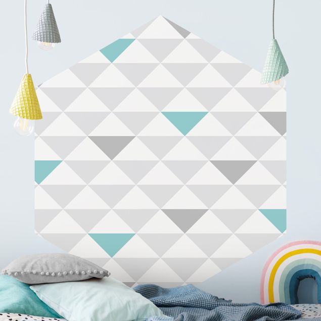 Wallpapers No.YK64 Triangles Gray White Turquoise