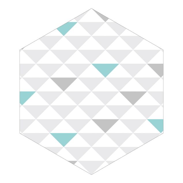 Self-adhesive hexagonal pattern wallpaper - No.YK64 Triangles Gray White Turquoise