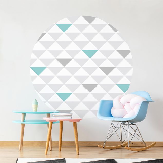 Wallpapers No.YK64 Triangles Grey White Turquoise
