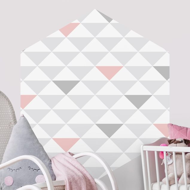 Wallpapers No.YK65 Triangles Gray White Pink