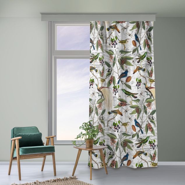 Modern Curtains Nostalgic Berry Blues With Birds of Paradise