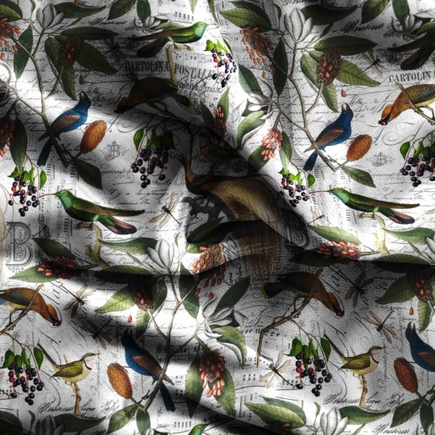 Patterned curtains Nostalgic Berry Blues With Birds of Paradise