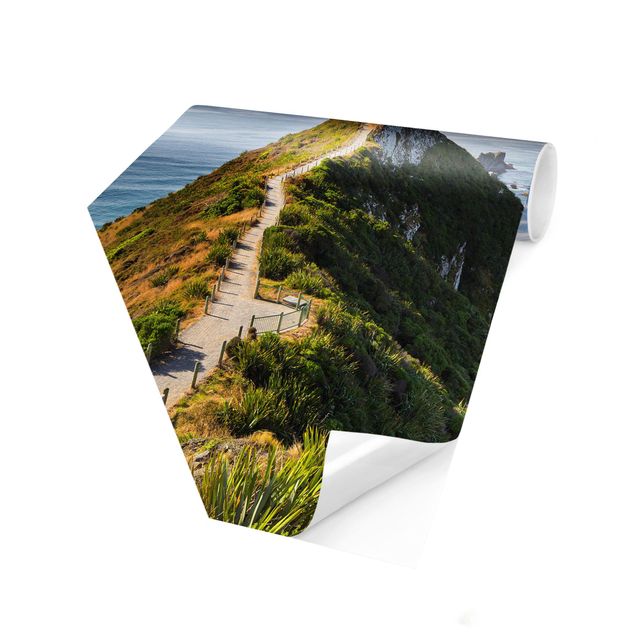 Self-adhesive hexagonal pattern wallpaper - Nugget Point Lighthouse And Sea New Zealand