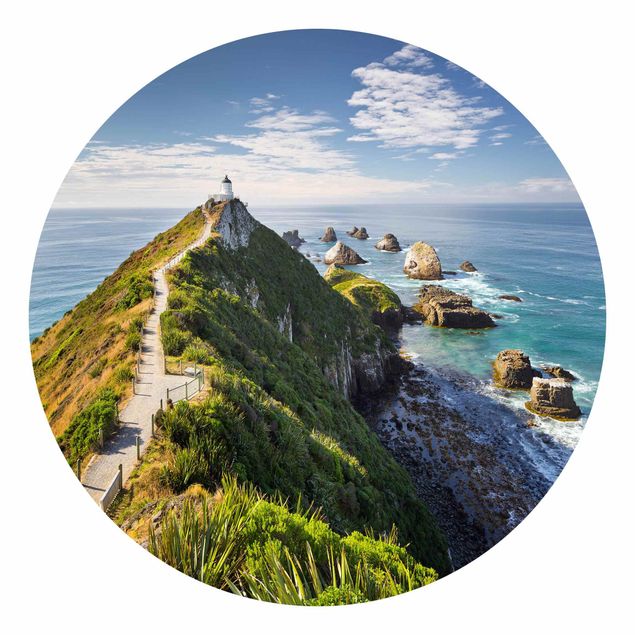 Self-adhesive round wallpaper beach - Nugget Point Lighthouse And Sea New Zealand