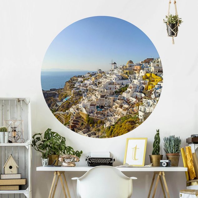 Self-adhesive round wallpaper - Oia On Santorini