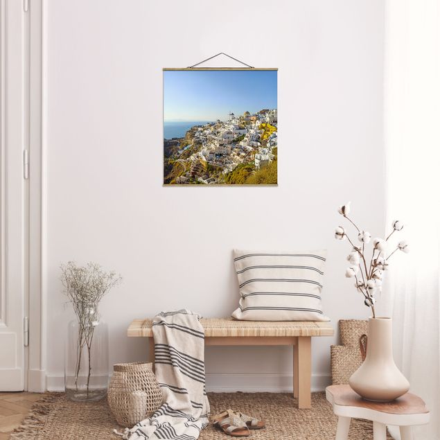 Fabric print with poster hangers - Oia On Santorini - Square 1:1