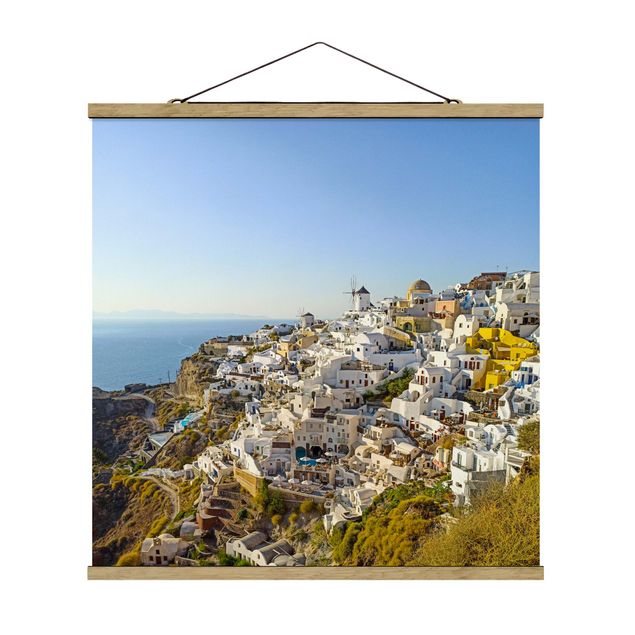 Fabric print with poster hangers - Oia On Santorini - Square 1:1