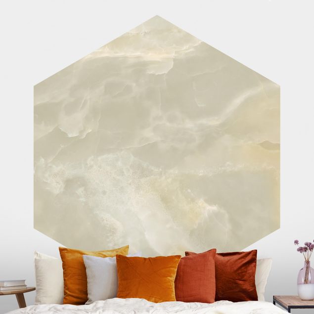 Hexagonal wall mural Onyx Marble Cream