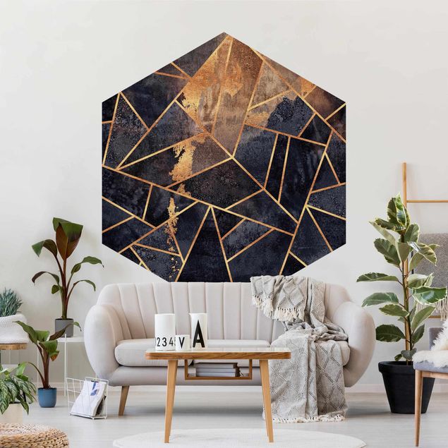 Self-adhesive hexagonal pattern wallpaper - Onyx With Gold