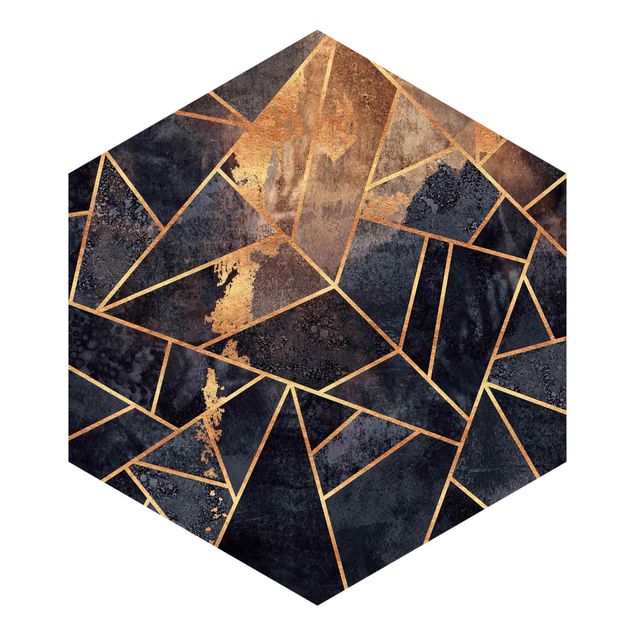 Self-adhesive hexagonal pattern wallpaper - Onyx With Gold