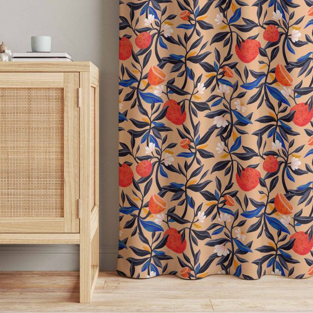 custom curtain Oranges With Leaves