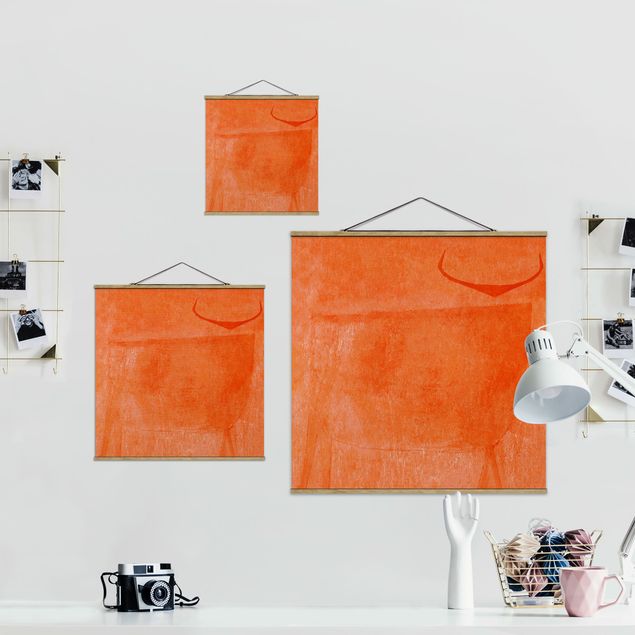 Fabric print with poster hangers - Orange Bull - Square 1:1