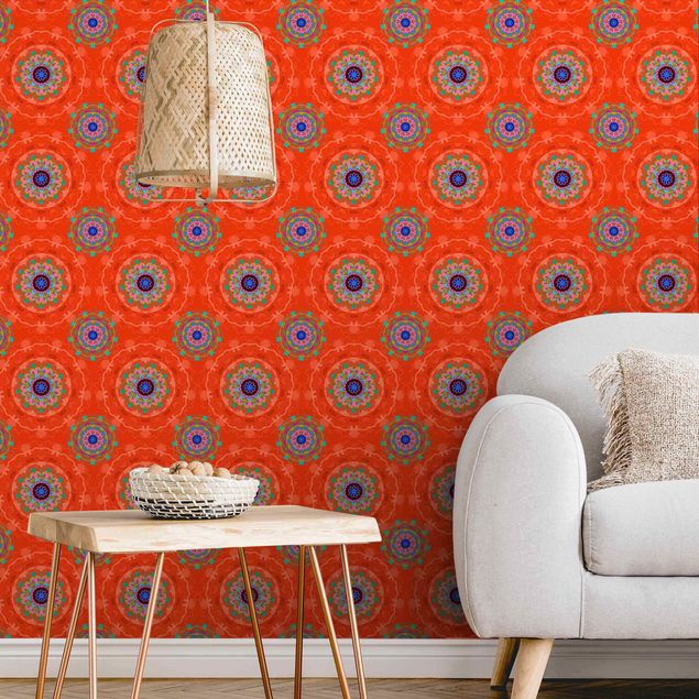 Wallpaper - Orange Mandala Pattern - Roll