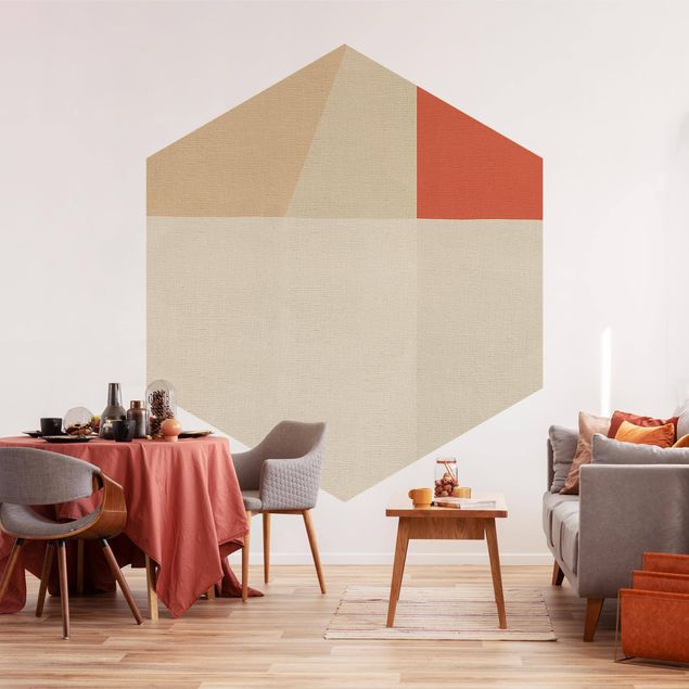 Self-adhesive hexagonal pattern wallpaper - Orange Square On Beige