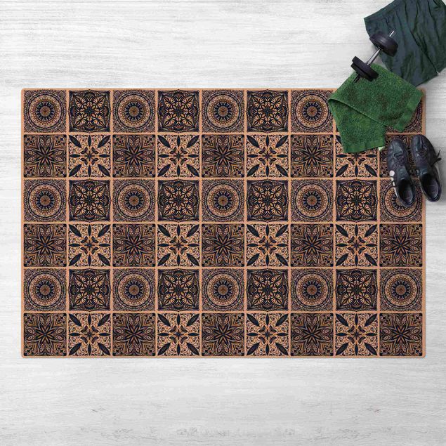 Tile rug Oriental Mandala Pattern Mix With Blue And Gold