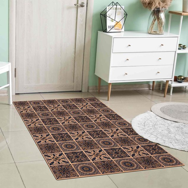 Modern rugs Oriental Mandala Pattern Mix With Blue And Gold