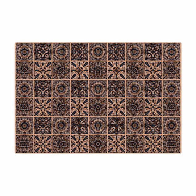 Cork mat - Oriental Mandala Pattern Mix With Blue And Gold  - Landscape format 3:2
